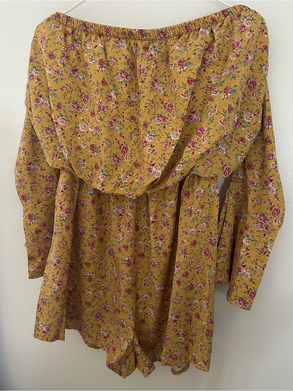 SHEIN Mustard Floral Off-Shoulder Romper